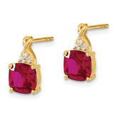 10k Checkerboard Created Ruby and Diamond Earrings